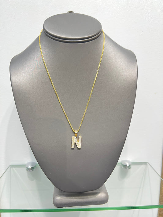 C21- NEW 14K Franco Chain and Letter N Pendant Set -W.G