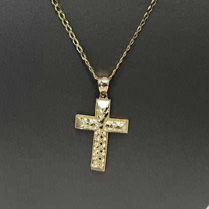 1449- NEW 14K Diamond Cut Nugget Cross Pendant W.G