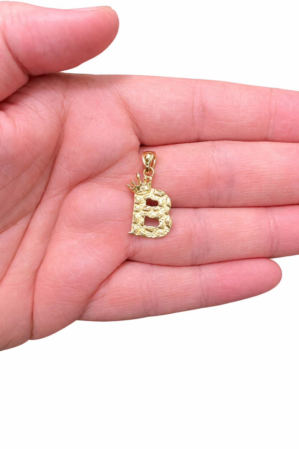 1535- NEW 10K Letter B Nugget Pendant W.G