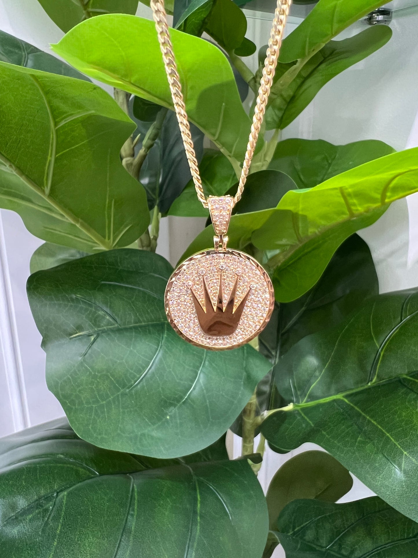 1219- NEW 14K Rolex Style Full Cz Gold Pendant W.G