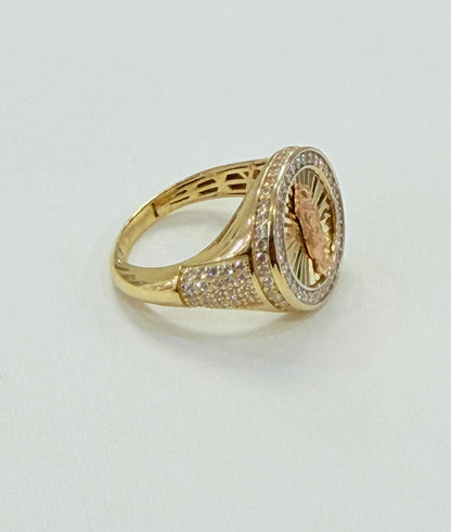 1618- NEW 10K Round Our Lady of Guadalupe Men’s Ring W.G