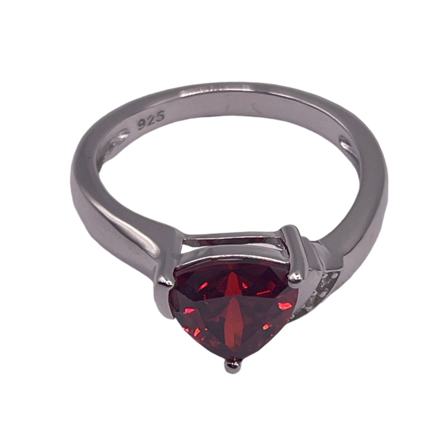 S558- .925 Elegant Trillion Garnet Cz Ring Size 7