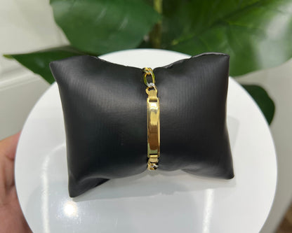 1236- 14K Solid Figaro ID Bracelet Two Tone W.G