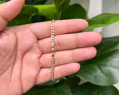 1290-NEW 14K Solid Cuban Curb Bracelet Two Tone (4.7mm) W.G