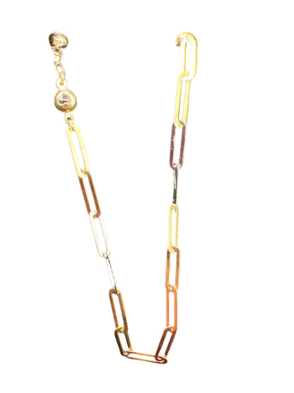 326- 14K Paper Clip Chain Bracelet Tri-Color 9”