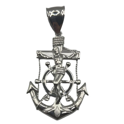 S009- Silver Jesus Cross & Anchor Pendant