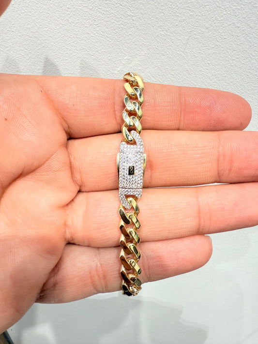 1029- NEW 14K Hollow Cuban Monaci Bracelet (7.7mm) W.G