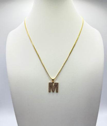 C14- NEW 14K Franco Chain and Letter M Pendant Set