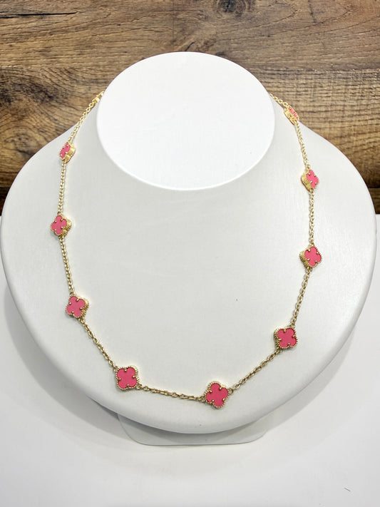 1608- NEW 14K Pink Trebol Necklace 19"+1" Ext (8mm) W.G