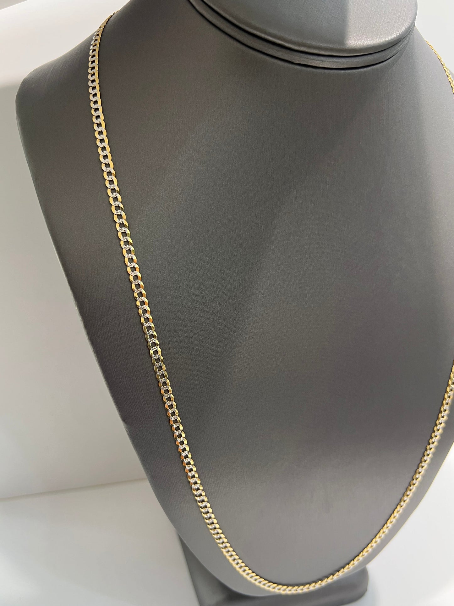 1624- NEW 14K Solid Cuban Curb Chain Two Tone 26" 3.7mm W.G