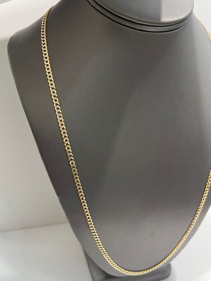 1624- NEW 14K Solid Cuban Curb Chain Two Tone 26" 3.7mm W.G