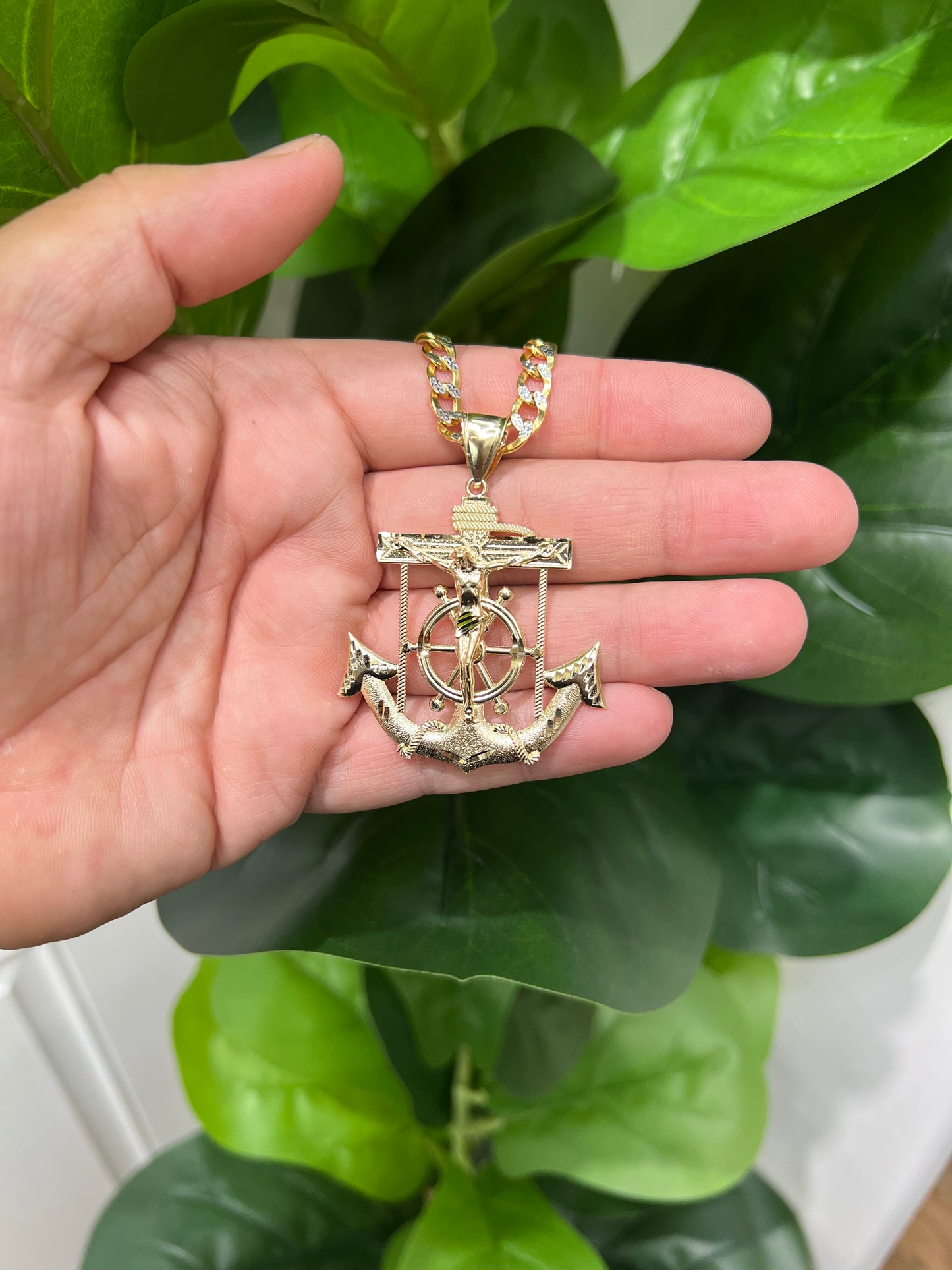 1300- 10K Jesus Anchor and Wheel Pendant W.G