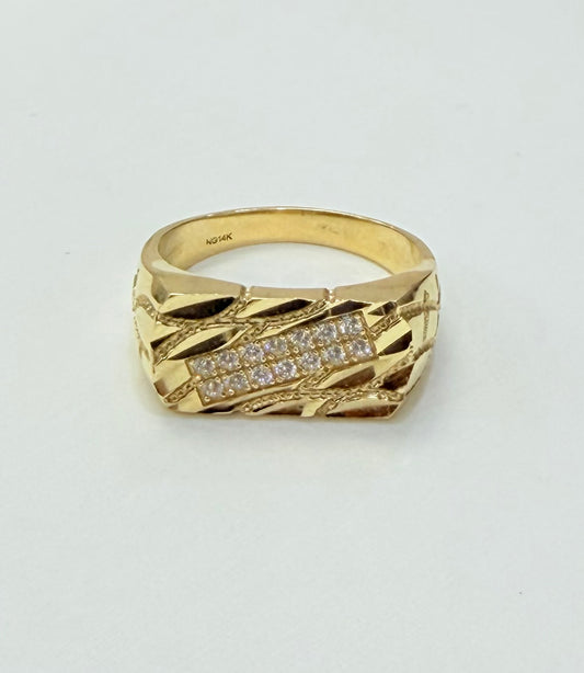 1194- NEW 14K Nugget Ring With Cz Men's Ring W.G