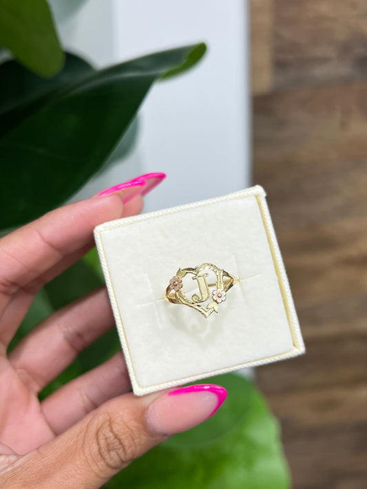 00163- NEW 14K Heart Shape Letter “J”Two Tone Women Ring (W.G)