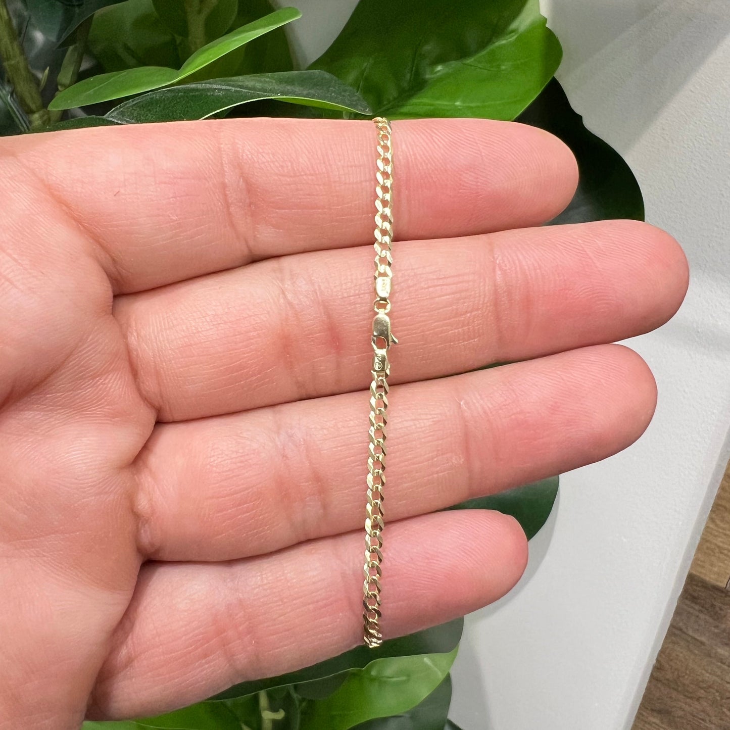 1656- NEW 14K Solid Cuban Curb Bracelet 7" (2.7mm) W.G