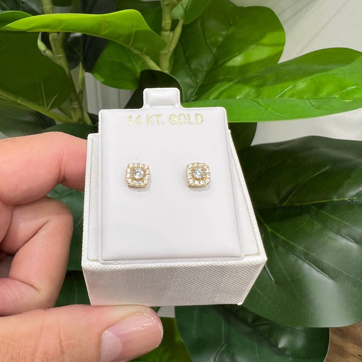 1361- NEW 14K Small Square Full Cz Stud Earrings (6.4mm) W.G