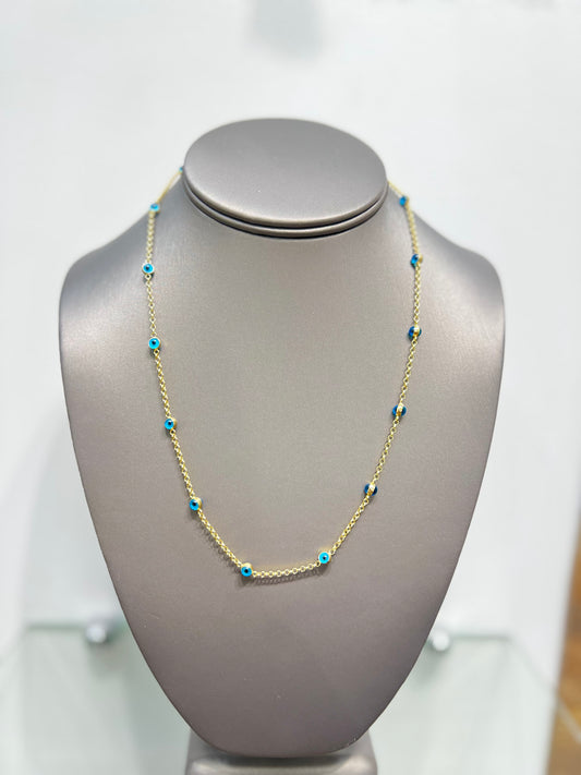 0089- NEW 14K Station Evil Eye Chain (1.74mm)W.G