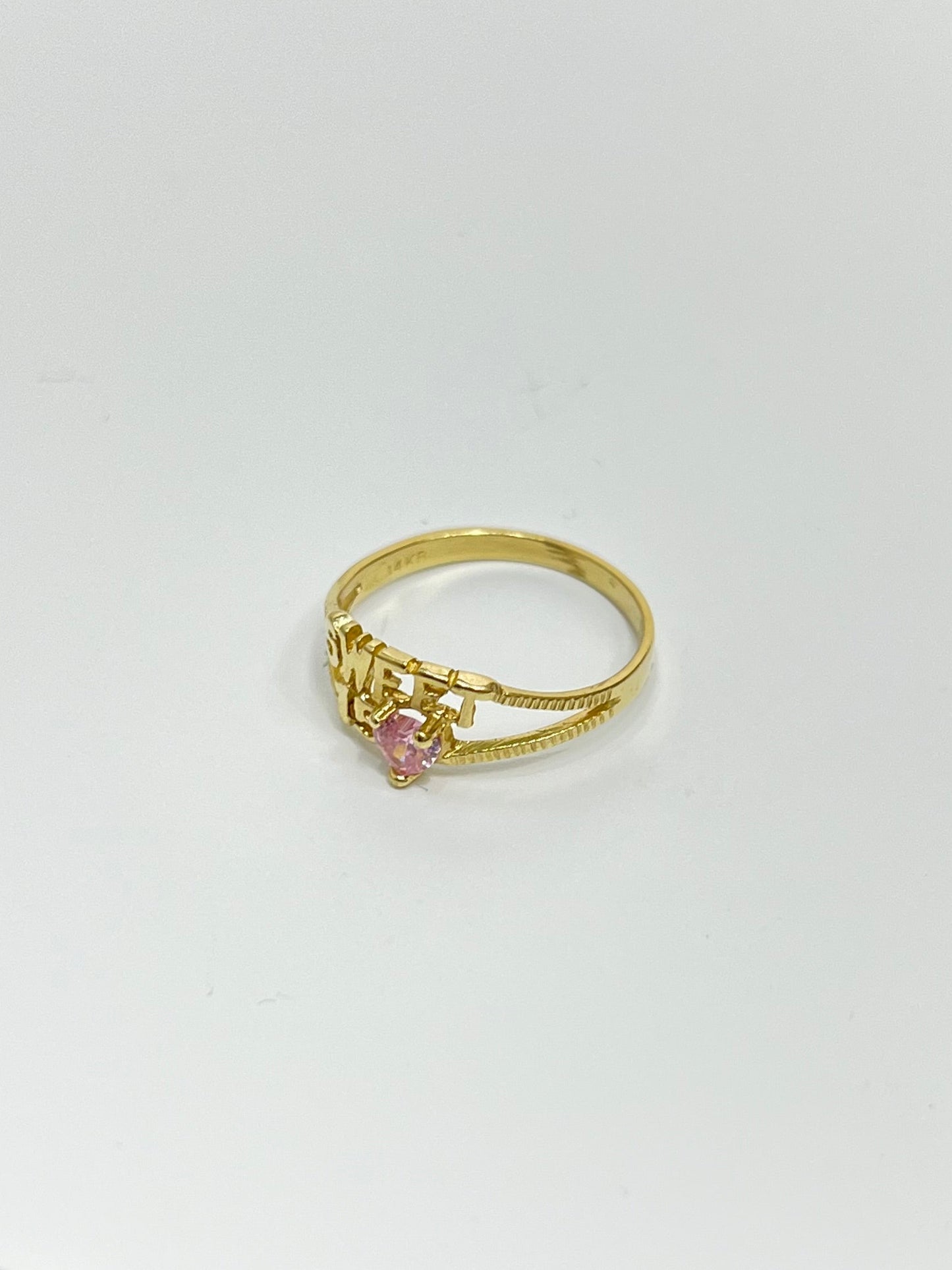 318- 14K Gold Pink Heart Quinceanera Ring W.G