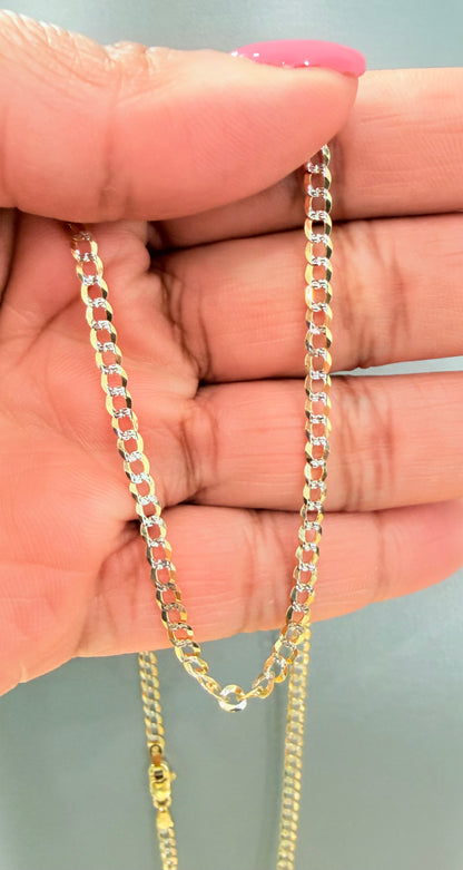 1764- NEW 14K Solid Flat Cuban Curb Chain Two Tone 24" (3.2mm) W.G