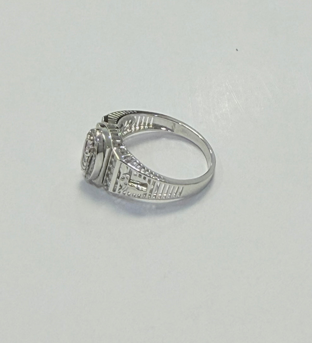S1142- .925 Sterling Silver St Jude Moissanite Ring W.G