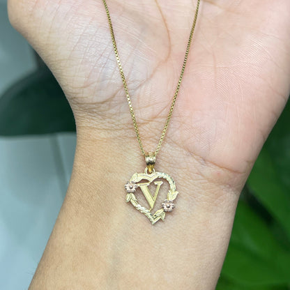 00174- NEW 14K Letter “V” Heart Shape Pendant (W.G)