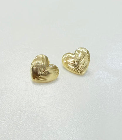 1821-NEW 14K Hollow Heart Stud Earrings (15x16.4mm) W.G