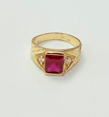 1100-NEW 14K Square Red Stone Ring W.G