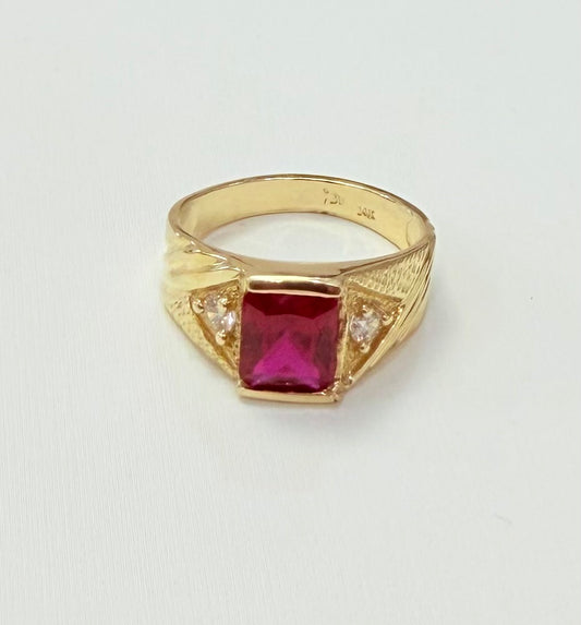 1100-NEW 14K Square Red Stone Ring W.G