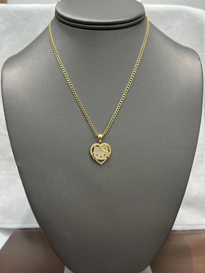 C75- NEW 14K Hollow Cuban Curb Chain 16" (2.5mm) + 14K Hello Kitty Pendant SET W.G