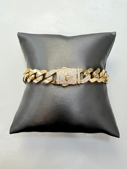 1803- NEW 14K Hollow Cuban Link Bracelet 8.5” (13mm) W.G