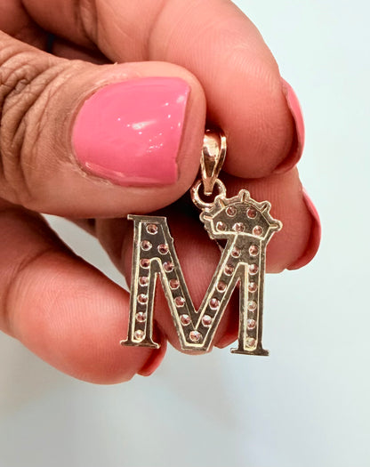 1773- NEW 10K Letter “M” & Crown Pendant W.G