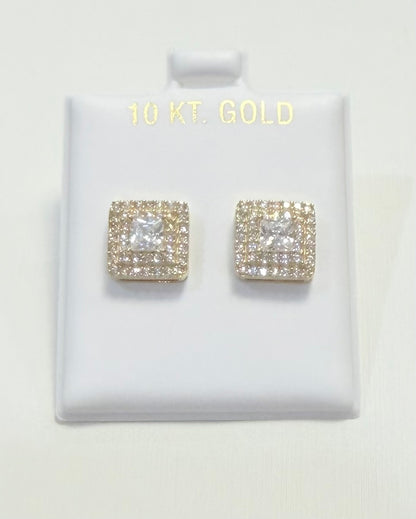 1742- NEW 10K Gold Square Cz Stud Earrings (10.1mm) W.G