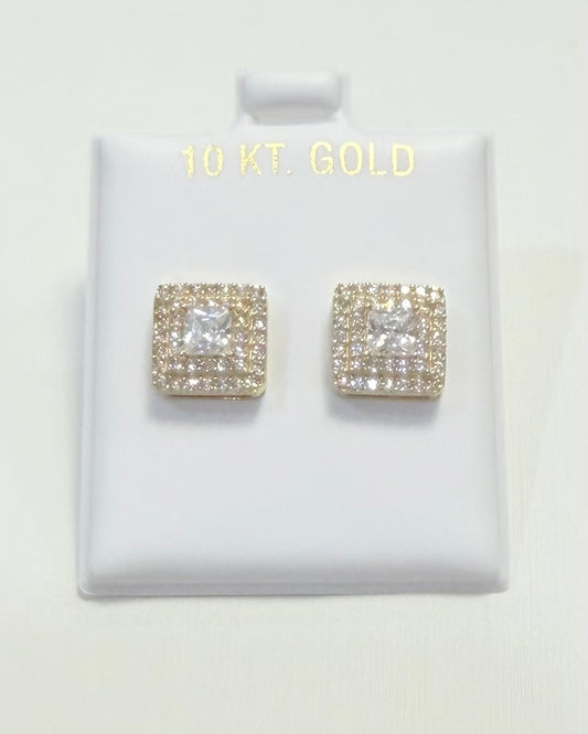 1742- NEW 10K Gold Square Cz Stud Earrings (10.1mm) W.G