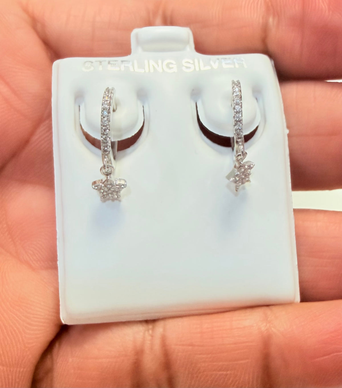 S734- NEW .925 Silver Star Dangling Earrings