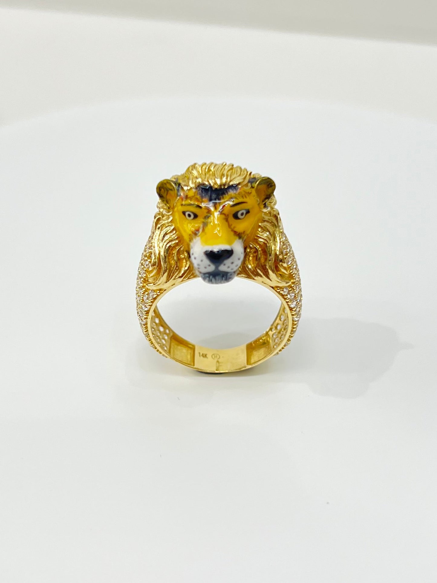 943- NEW 14K Lion Full Cz Men’s Ring W.G
