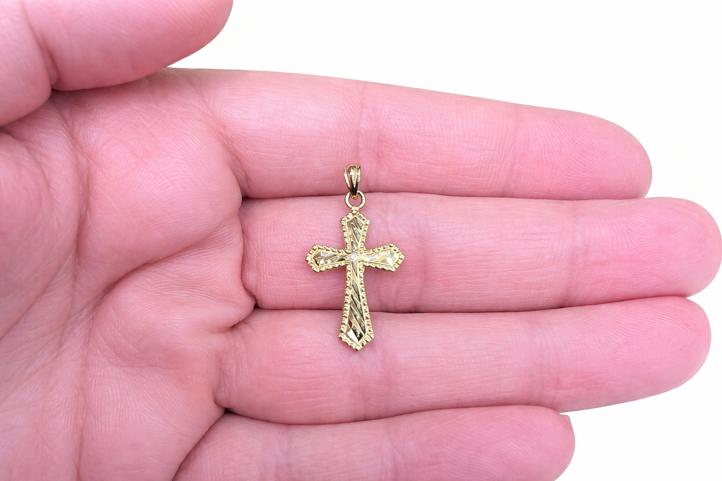 1561- NEW 10K Diamond Cut Cross Pendant W.G