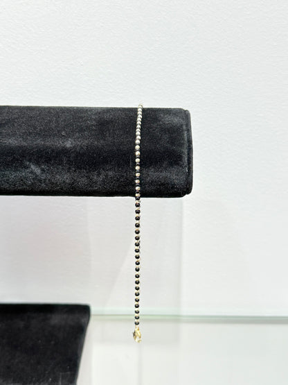991- 14K Gold Black Beads Anklet Bracelet (W.G)