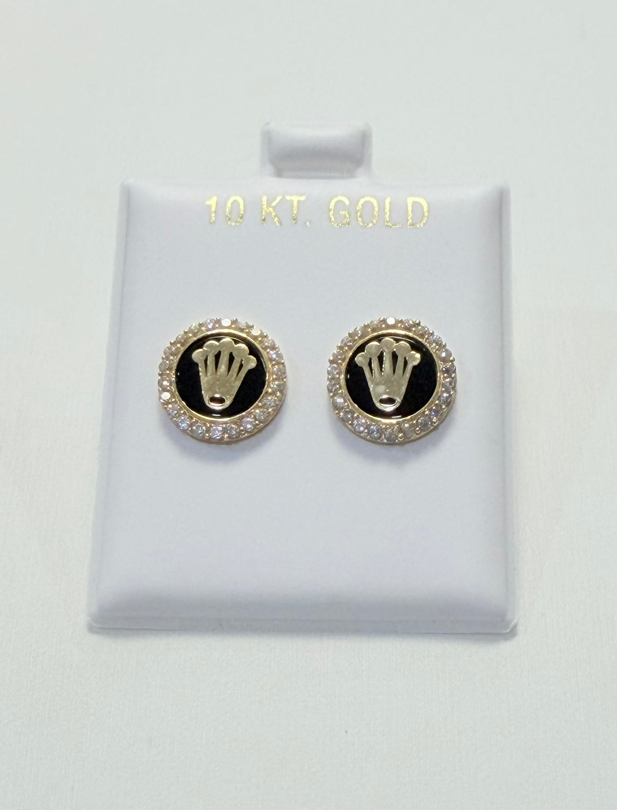1738- NEW 10K Gold Rolex Crown Stud Earrings (11.77mm) W.G