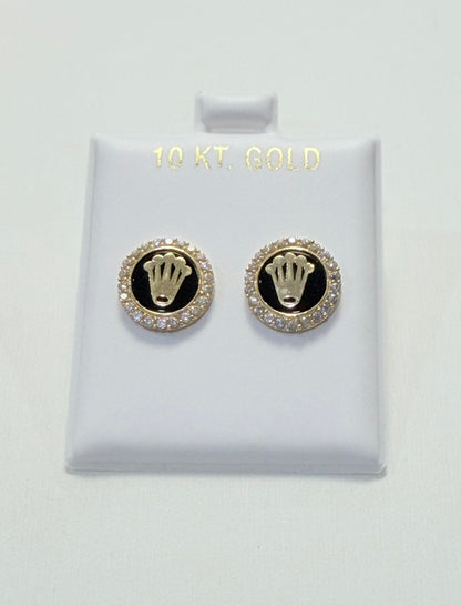 1738- NEW 10K Gold Rolex Crown Stud Earrings (11.77mm) W.G