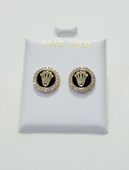 1738- NEW 10K Gold Rolex Crown Stud Earrings (11.77mm) W.G