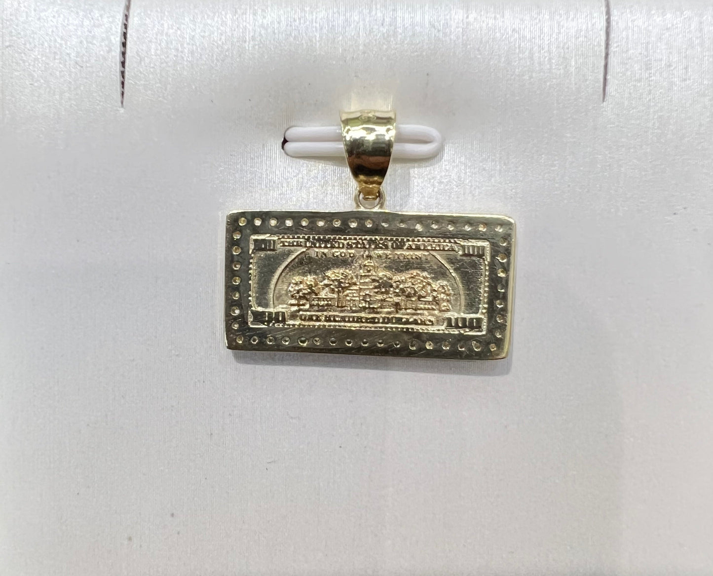 1650- NEW 10K 100 Dollar Bill Small Pendant (24x12mm) W.G