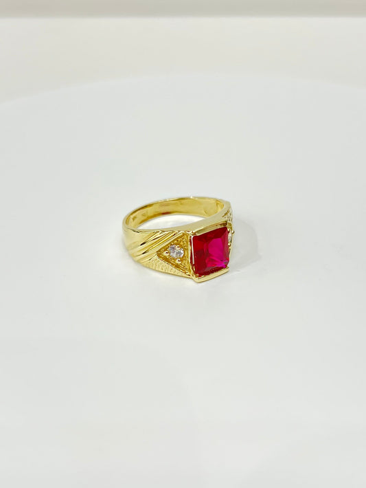 1100-NEW 14K Square Red Stone Ring W.G