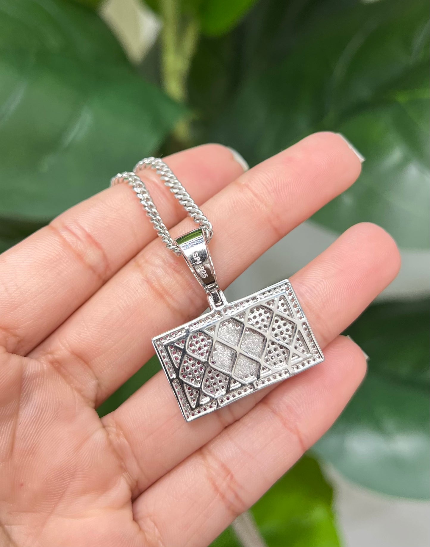 S634- NEW .925 Sterling Silver Square Mexican Flag Pendant W.G
