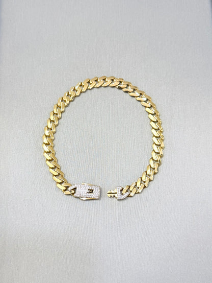 1083-NEW 14k Hollow Cuban Monaci Bracelet 8” (7mm)W.G