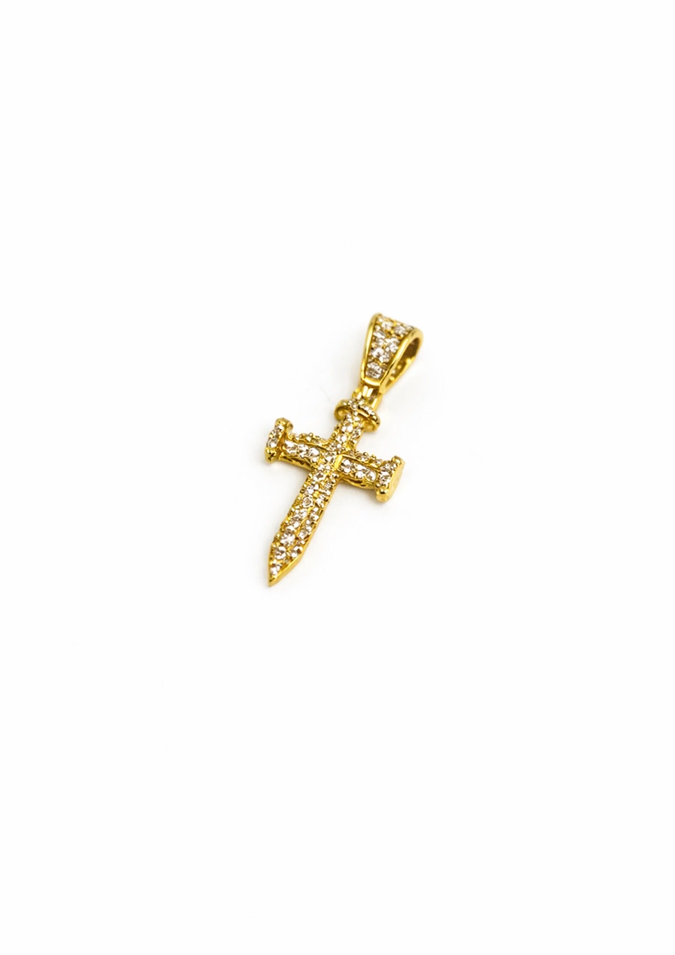1503- NEW 14K Crystal Nail Cross Full Cz Pendant W.G