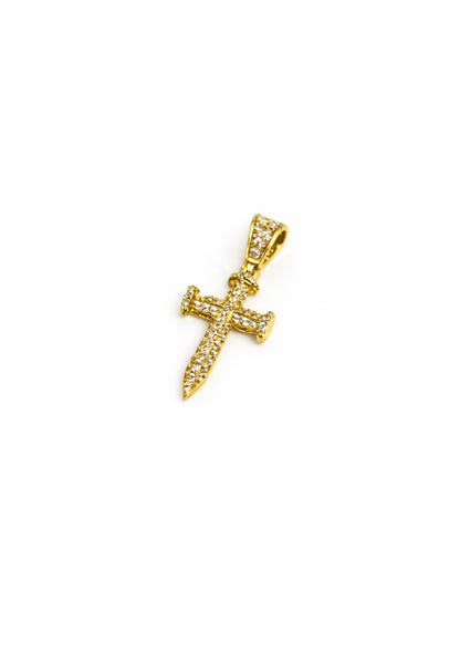 1503- NEW 14K Crystal Nail Cross Full Cz Pendant W.G