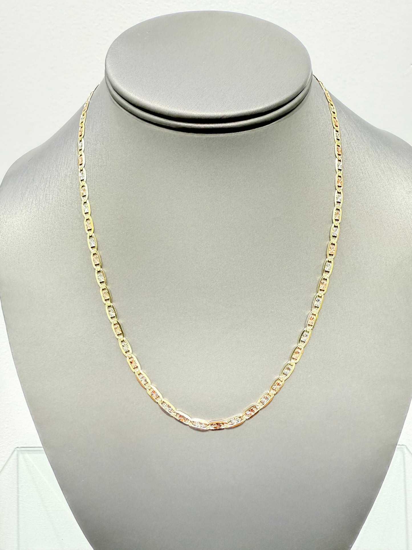 0027-NEW 14K Valentino Tri-tone Chain (3.4mm) W.G