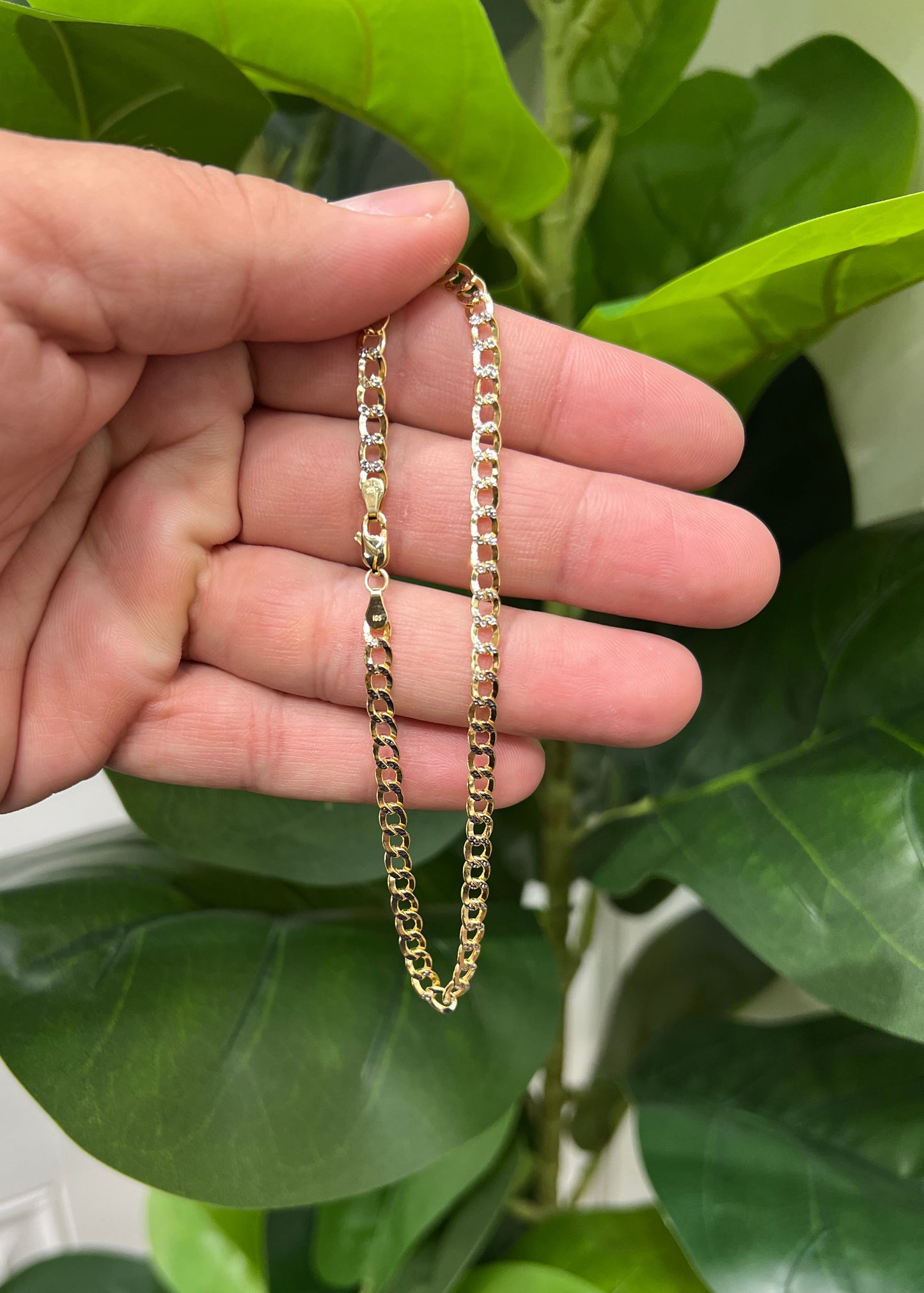 1321- NEW 10K Hollow Cuban Curb Two Tone Anklet (4.5mm) W.G