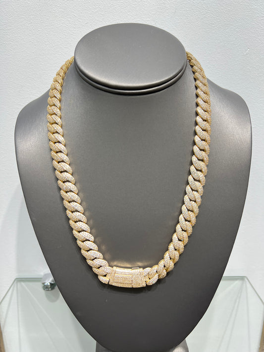 1179-NEW 14K Hollow Cuban Chain Full Cz by Monaci 20" (12mm) W.G