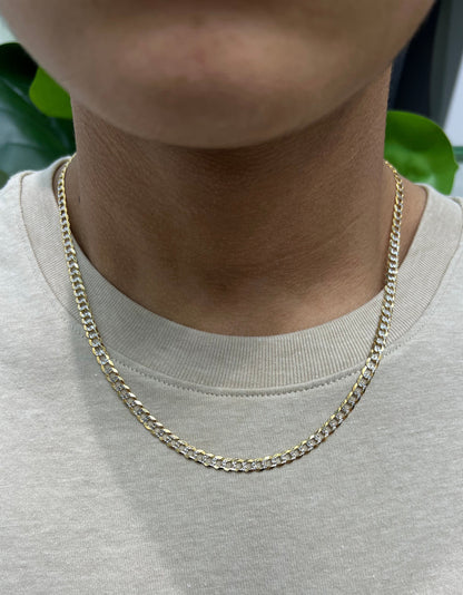 1209- NEW 14K Solid Flat Cuban Curb Link Two Tone Chain (4.7mm) W.G